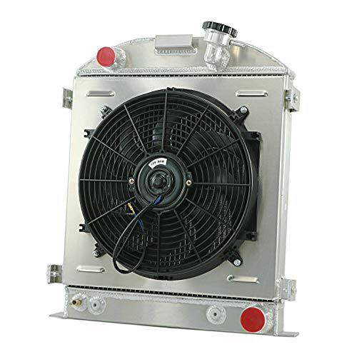 ALLOYWORKS 3 ROW ALUMINUM RADIATOR + Shroud Fan Fit for 1928-1932 Ford Chopped Hot Rod Chevy V8 HIGH BOY