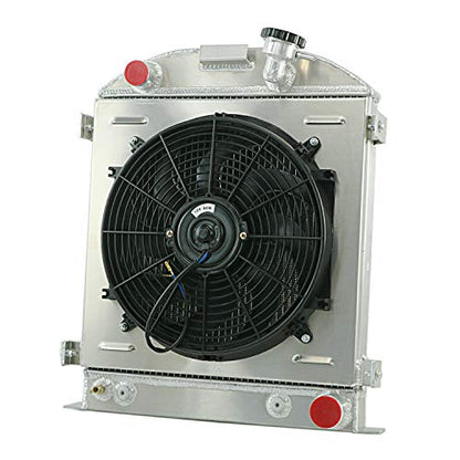 ALLOYWORKS 3 ROW ALUMINUM RADIATOR + Shroud Fan Fit for 1928-1932 Ford Chopped Hot Rod Chevy V8 HIGH BOY