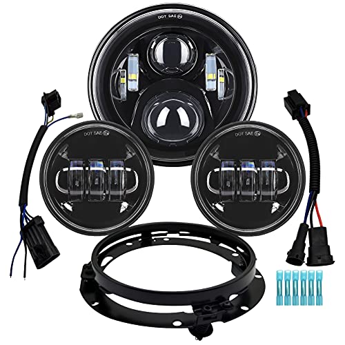AlyoNed 7 inch Motorcycle LED Headlight 4.5" Fog Passing Lights DOT Kit Compatible with Harley Davidson Fat Boy Street Glide Heritage Softail Road King Switchback Electra Glide Ultra Classic Black - color: Black