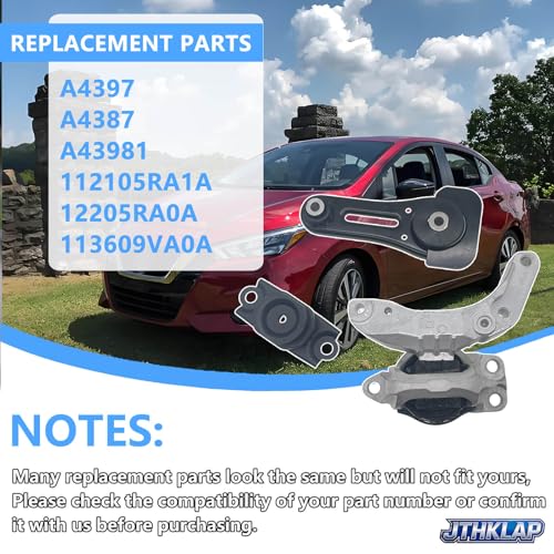 Engine Motor and Transmission Mount Kit 3PCS Compatible with 2017-2024 Nissan Kicks & 2020-2024 Versa 1.6L - Replace A4397 A4398 A4387 112105RA1A 12205RA0A 113609VA0A