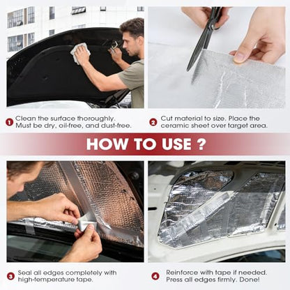 190mil Heat Shield Aluminum Foil Mat High Temperature 2300℉ Ceramic Fiber Barrier Insulation Thermal Shield Material Sheet Protection (None-Adhesive, 80" x 24") - size: 190mil-80" x 24", style: None-Backing Paper