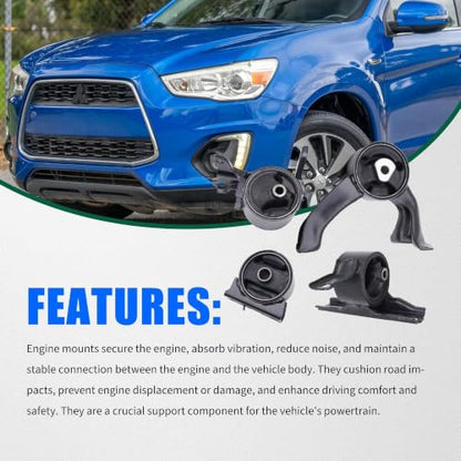 5105493AB Engine Motor Mount Transmission Mount Set of 4 Compatible with Dodge Caliber 2007-2012 L4 2.0L/L4 2.4L; Compatible with Jeep Compass 2007-2017 L4 2.0L/L4 2.4L Replaces 5105489AE