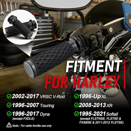Black 1" Silicone Cable Throttle Grips with End Cap for Harley - color: Black