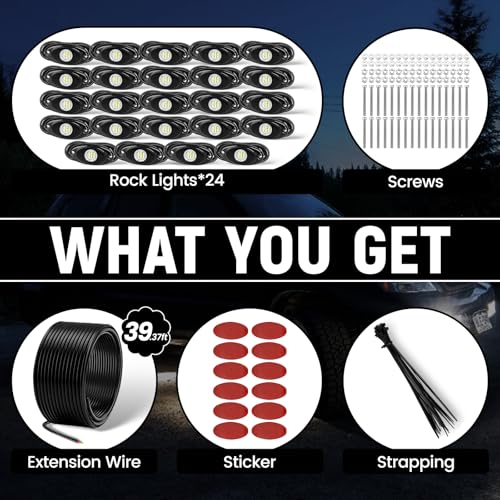 YONEDA White Rock Lights for Trucks, 24 Pods, 9 LEDs/Pod, IP68 Waterproof - color: White, size: 24 Pods(9 LEDs/Pod)