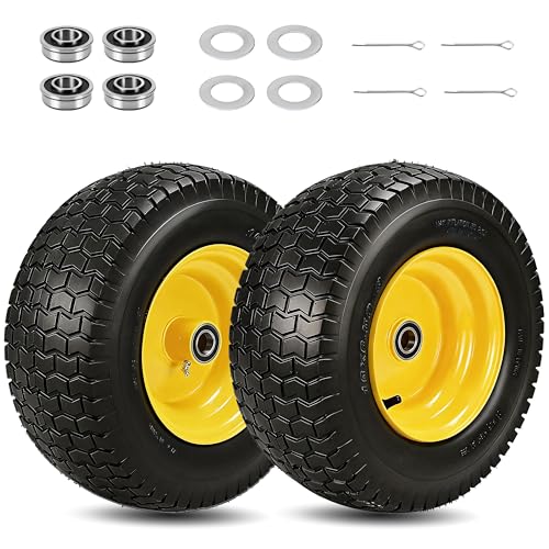 2 Pcs 16x6.50-8 Tubeless Lawn Mower Tire and Wheel with 1" & 3/4" Bearings - size: 2 Pcs 16x6.50-8 Tubeless 1" Bearing