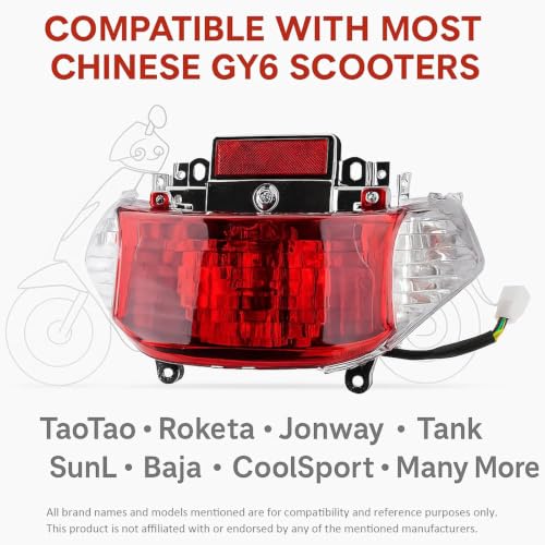GY6 LED Rear Tail Light Assembly for 50cc 125cc 150cc Scooters and Mopeds