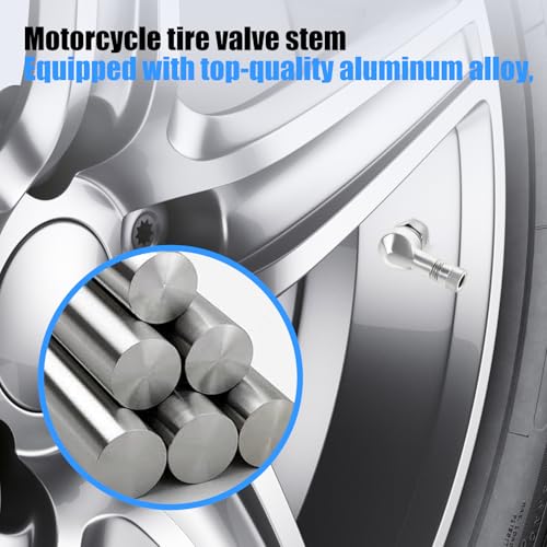 Silver Aluminum 90 Degree CNC Motorcycle Tire Valve Stems TV25AL for Aprilia, Ducati, KTM, Easy Installation, 0.357"/8.3mm+0.3mm Valve Hole Dia, Pack of 2