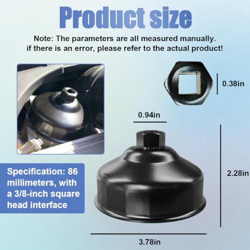 86mm 16 Flutes Oil Filter Wrench, Heavy-Duty Automotive Oil Filter Socket Removal Tool, Universal Filters Housing Cap Wrench for Cars, RVs, Trucks (Black)
