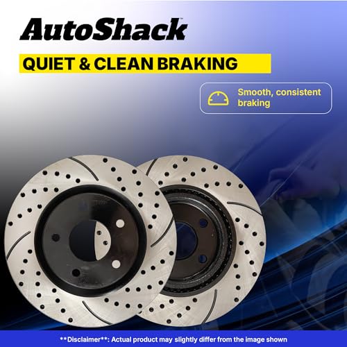 AutoShack Front & Rear Drilled & Slotted E-Coated Brake Rotors, 4pcs - style: SHADOW GUARD