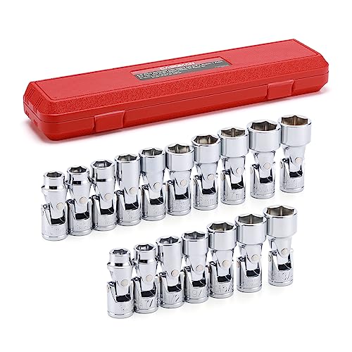 CASOMAN 17PCS 3/8" Drive Universal Flex Socket Set, SAE&Metric, 3/8" to 3/4", 10mm to 19mm, 6-Point, CR-V, Swivel Head, 360 Degree Access - size: 3/8"Dr. Metric & SAE
