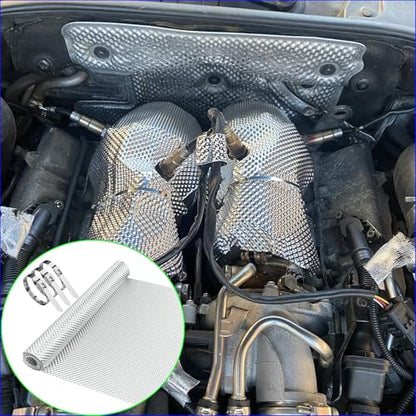 13" x 40" Embossed Exhaust Heat Shield Automotive, Aluminum Exhaust Heat Wrap with 15 Pcs Cable Metal Zip Ties, Exhaust Wrap Heat Barrier Shield for Automotive & Motorcycle Exhaust pipes - size: 1PCS