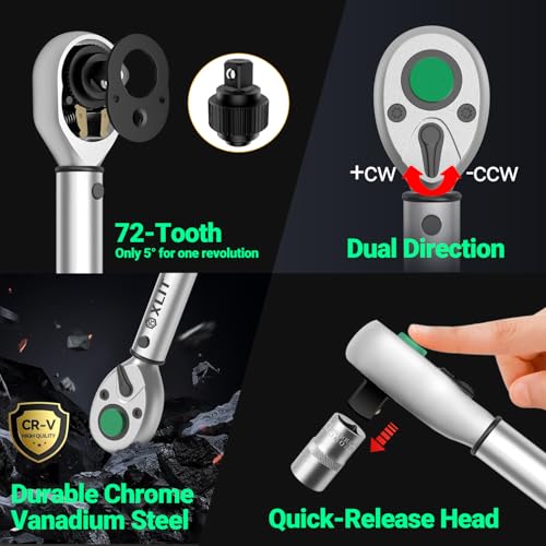 3-Piece Torque Wrench Set - 3 Click Wrenches (1/4", 3/8", 1/2") with 3pc Extension Bars, 72-Tooth Ratchet, ±3% Accuracy, for Automotive, Motorcycle & E-Bike - size: Set (1/4", 3/8", 1/2"), Multiple Ranges