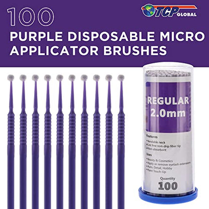 TCP Global 100 Piece Micro Brush Purple Applicator Set - 4 Inch, 2.0mm Tips - color: Purple