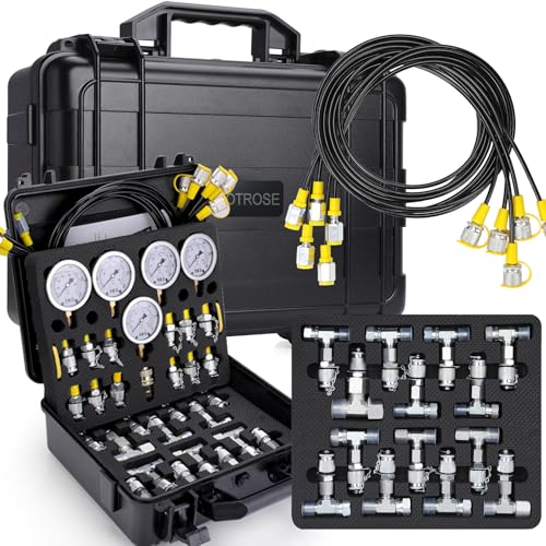 Hydraulic Pressure Test Kit, 600bar /10000psi / 60Mpa 5 Gauges 13 Test Couplings 14 Tee Connectors 5 Test Hoses, Hydraulic Test Gauge kit for Excavator Construction Machinery (5 Gauges) - size: 5 Gauges 13 Test Couplings