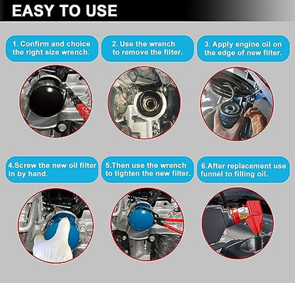 Oil Filter Wrench Set, Oil Filter Pliers with Small Funnel, 8 Pcs