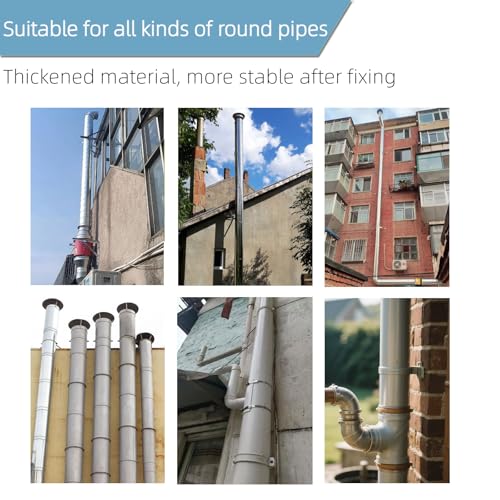 2 Sets 10 Inch Adjustable Pipe Hanger Strap，Heavy Duty Galvanized Iron Stove Pipe Bracket，Wall Support Chimney Pipe Holder，Round Split Ring Vent Conduit Carrier Kit，with All Mounting Screws