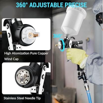[Upgraded Version] HVLP Air Spray Gun Premium Kit with 1.3/1.5/1.7mm Nozzles, Air Spray Paint Gun with 600cc Capacity Cup & Air Regulator Paint Gun Sprayer for House Painting, Car, Furniture, Fenc - color: Upgraded Version - Black