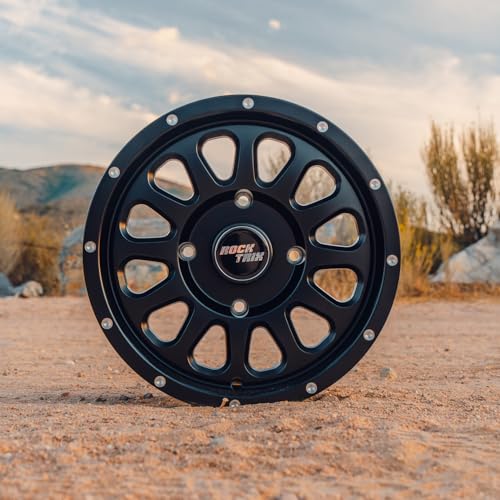 RockTrix RT111 14x7 ATV UTV Wheel 4x110 4+3 Offset, Matte Black, 4pc Set - size: 14x7 (4+3) 4pc