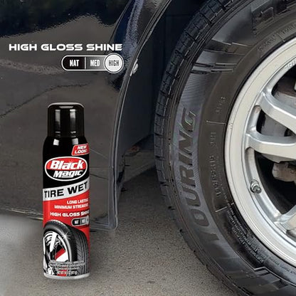 Black Magic BC23220 Tire Wet Spray, 14.5 Oz. - Weather and Rinse-Resistant Formula That Leaves Tires Looking Wet, Black and Glossy With Just One Spray - size: 14.5 Fl Oz (Pack of 1), style: High Gloss Shine