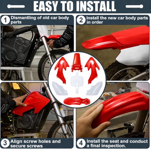 Podoy CRF50 Plastics Kit Body Fender Fairing Set 7PCS with Bolts (Red) - style: Red