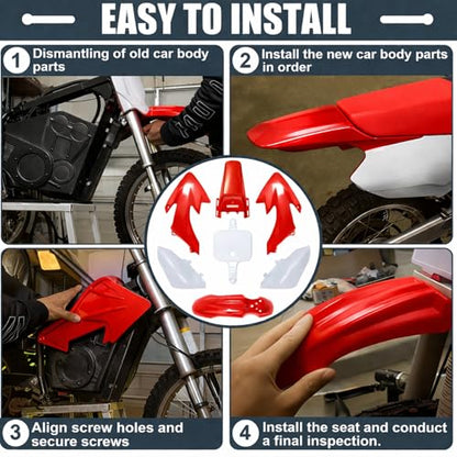 Podoy CRF50 Plastics Kit Body Fender Fairing Set 7PCS with Bolts (Red) - style: Red