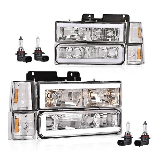 G-PLUS LED Headlights, Fit 94-99 GMC C1500 K1500 Yukon/Fit 94-99 GMC C1500 C2500 K1500 K2500 Suburban Driver & Passenger Side Bumper Headlamps,faros delanteros Assembly - size: [LED Chrome] 1994-1999 Yukon