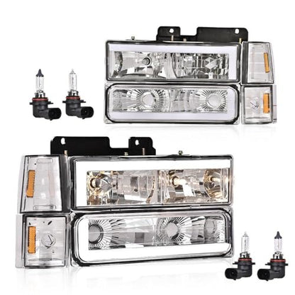 G-PLUS LED Headlights, Fit 94-99 GMC C1500 K1500 Yukon/Fit 94-99 GMC C1500 C2500 K1500 K2500 Suburban Driver & Passenger Side Bumper Headlamps,faros delanteros Assembly - size: [LED Chrome] 1994-1999 Yukon