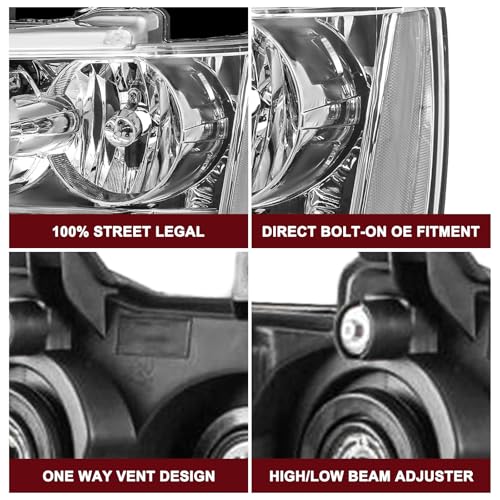 JSBOYAT Headlight with Bulbs Fit 2007-2014 Chevy Tahoe Suburban Avalanche - color: Chrome Housing with Clear Reflector, size: w/ 9005&H11 Bulbs