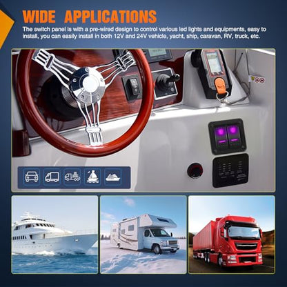 Nilight 2 Gang Rocker Switch Panel w/Purple LED Light 5Pin On Off Pre-Wired - color: Purple, size: 2 Gang