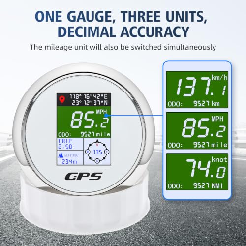 Boat GPS Speedometer Gauge 3-3/8" 85mm Waterpoof for Marine Car - color: White