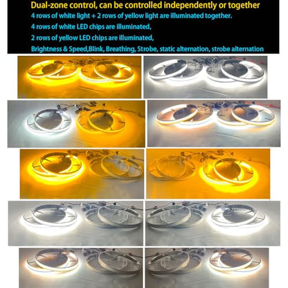 17in 6 Row Wheel Ring Lights Amber White Wheel Light with Amber Turn Signal White Courtesy Fuction,5964 LEDs Waterproof IP68 Rim Lights with APP RF Remote Control - size: 17in