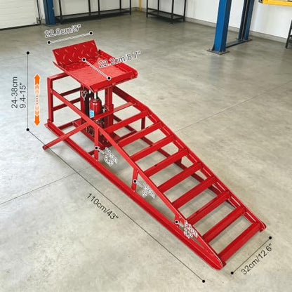 2 PCS Hydraulic Car Ramps 11050LBS 5T Heavy Duty Car Ramp with Hydraulic Jack, Red - color: Red