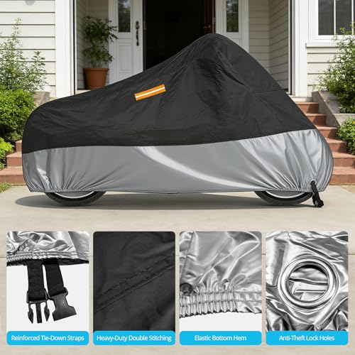 300D Motorcycle Cover Waterproof Outdoor, 96.5 inch Black Silver - size: 96.5"