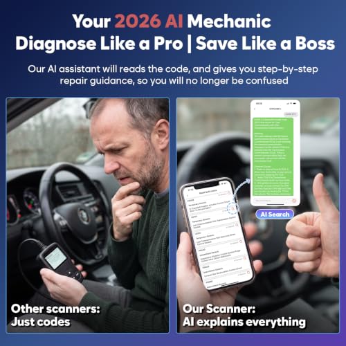 OBD2 Scanner Bluetooth No Subscription with AI, ABS SRS ENG Transmission