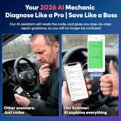 OBD2 Scanner Bluetooth No Subscription with AI, ABS SRS ENG Transmission