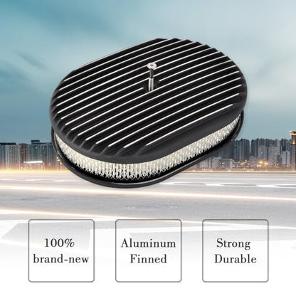 12" Air Cleaner Kit Black Aluminum Oval Full Finned - color: Black, size: 12"-Oval Fully Finned