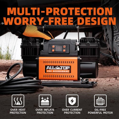 ALL-TOP 12V Air Compressor w/LCD Control Panel to Preset Target Pressure, 150PSI 12.35CFM Air Pump Inflator for Overland (Dual Cylinder) - color: 350 L/Min, Digital Setting Auto-stop