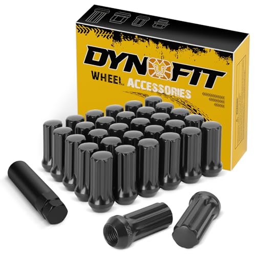 DYNOFIT 14mmx1.5 Wheel Lug Nuts, 32x Black M14x1.5 Lug Nut,Conical/Cone Bulge Seat, Closed End Long Extended XL Spline with 1 Socket Key Fits 8 Lug Aftermarket Wheels - color: Black, size: 32pcs