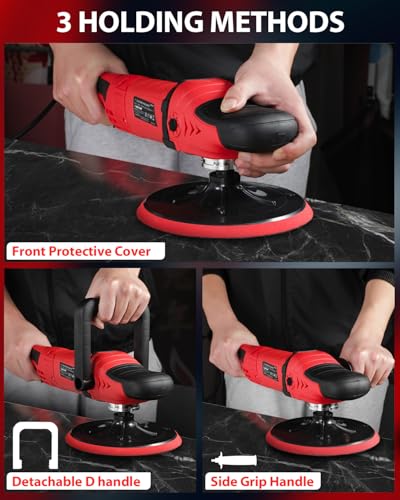 AVID POWER Car Rotary Buffer Polisher Waxer 1200W 6 Speeds, 4*6” Polish Pad - color: Dark Red