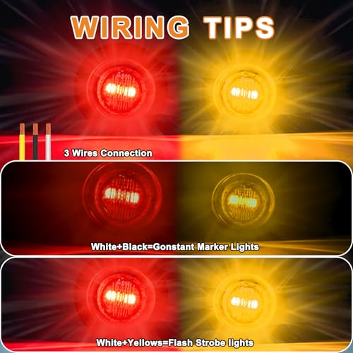 20PCS 3/4" Strobe Flash+Steady Marker Lights Dual Function LED Trailer Side Clearance Tail Round 12V Brake Stop Turn Signal Warning Lamps for Trailer Truck Bus ATV UTV Van RV (Red+Amber) - color: Amber&Red