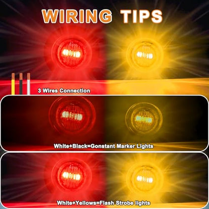 20PCS 3/4" Strobe Flash+Steady Marker Lights Dual Function LED Trailer Side Clearance Tail Round 12V Brake Stop Turn Signal Warning Lamps for Trailer Truck Bus ATV UTV Van RV (Red+Amber) - color: Amber&Red