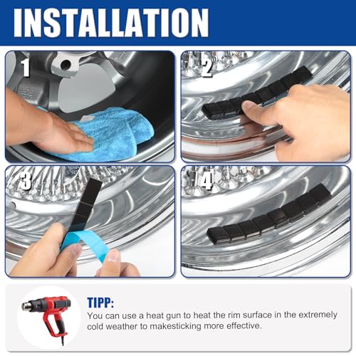 JiiinMiiin 1/4oz, 0.25oz, 48PCS Black Steel Adhesive Stick on Wheel Weights - color: Black, size: 0.25oz - 48PCS