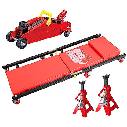 BIG RED T82040 Torin Hydraulic Trolley Floor Service/Floor Combo with 2 Jack Stands and Rolling Garage/Shop Creeper, 2 Ton (4,000 lb) Capacity, Red - size: 2 Ton (4,000 lb) 3pcs Combo