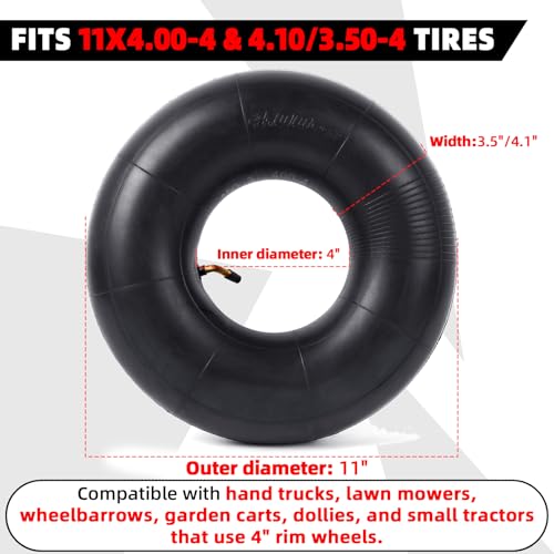 AR-PRO 11x4.00-4 Replacement Inner Tubes with TR87 Bent Valve Stem – Butyl Rubber Tire Tubes for Hand Truck, Lawn Mower, Wheelbarrow, Garden Cart – Fits 4.10/3.50-4 Tires (2 Pack) - size: 11x4.00-4,TR-87