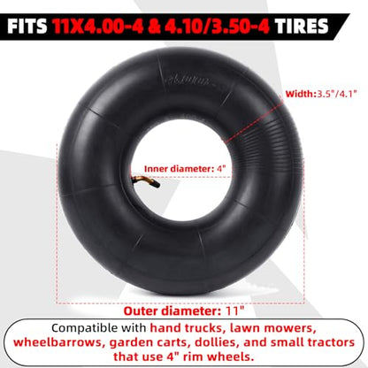 AR-PRO 11x4.00-4 Replacement Inner Tubes with TR87 Bent Valve Stem – Butyl Rubber Tire Tubes for Hand Truck, Lawn Mower, Wheelbarrow, Garden Cart – Fits 4.10/3.50-4 Tires (2 Pack) - size: 11x4.00-4,TR-87