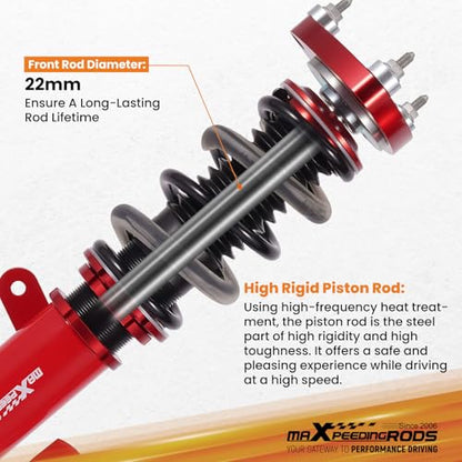 maXpeedingrods Coilovers for Volvo C30 FWD 2007-2013, for Volvo S40 FWD 2004-2012, V50 FWD 2005-2012, Height Adjustable Coilovers Suspension Kit, Preset Damping Shock Absorber Lowering Kit Red