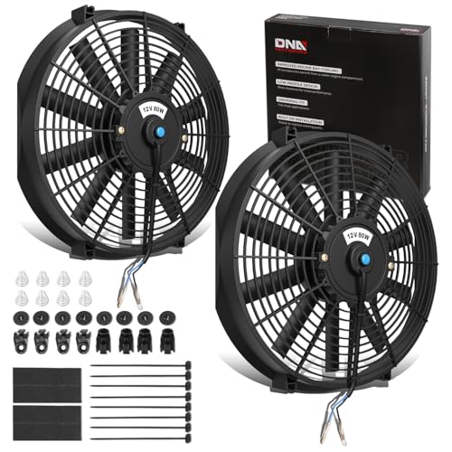 DNA Motoring 14 Inch High Performace Electric Cooling Slim Radiator Fan with Mount Kit, Black, 2PCS, RAF-14+FMK-X2 - color: Black-2Pcs, size: 14 Inch