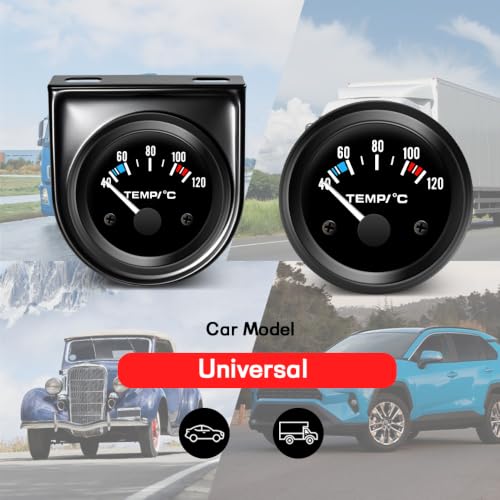 2" 52mm Digital Water Temperature Gauge Kit with Sensor and Tee Pipe, 40-120°C / 100-250°F, 12V Coolant Temp Gauge for Car Truck Pickup Boat Marine Engine - color: 40-120℃, size: with Tee Pipe