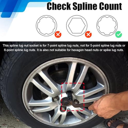 7 Spline Lug Nut Socket, Wheel Lock Key Replacement for Aftermarket 7 Spline Lug Nut, Drive Tuner Replacement Socket Key Tool Compatible with 19mm 3/4" 21mm 13/16" Hex Socket Wrench (7 Spline) - color: 7 Spline