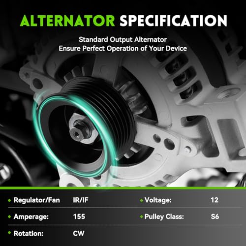 155A New Alternator 3.6L Compatible with Chevy 2008-2017 Equinox, 08-12 Malibu, 13-17 GMC Terrain, 08-09 Pontiac Torrent Saturn Aura, 07-09 Suzuki XL-7, 08-10 Vue 1042102890 11250N - size: 11250N